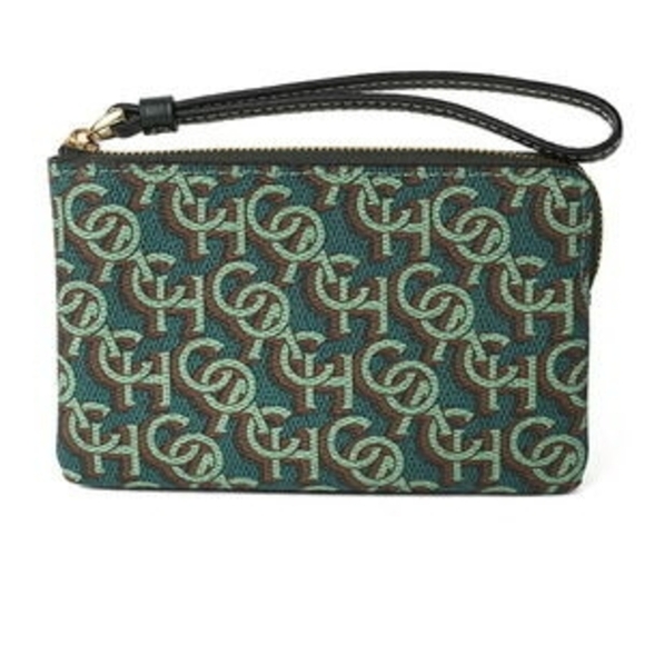 Coach NWT Green and Brown Patterned Wristlet Gold Hardware - Picture 1 of 9